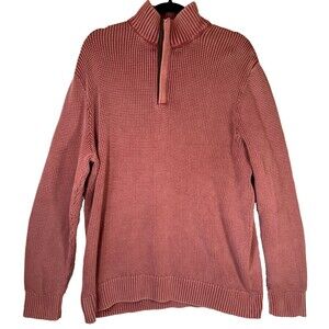 Lucky Brand Sweater Mens XXL‎ Light Red Washed Worn Waffle Knit 1/4 Zip Cotton